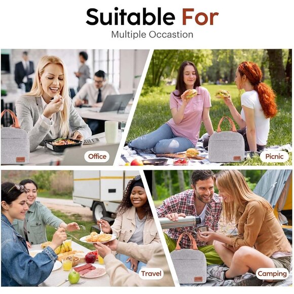 Large Insulated Lunch Bag for Women & Men, Leakproof Reusable Tote (Grey) - Picture 7 of 7